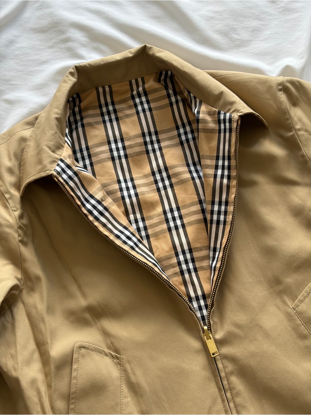Sandro Beige Bomber Jacket with Plaid Lining - Picture 7 of 9